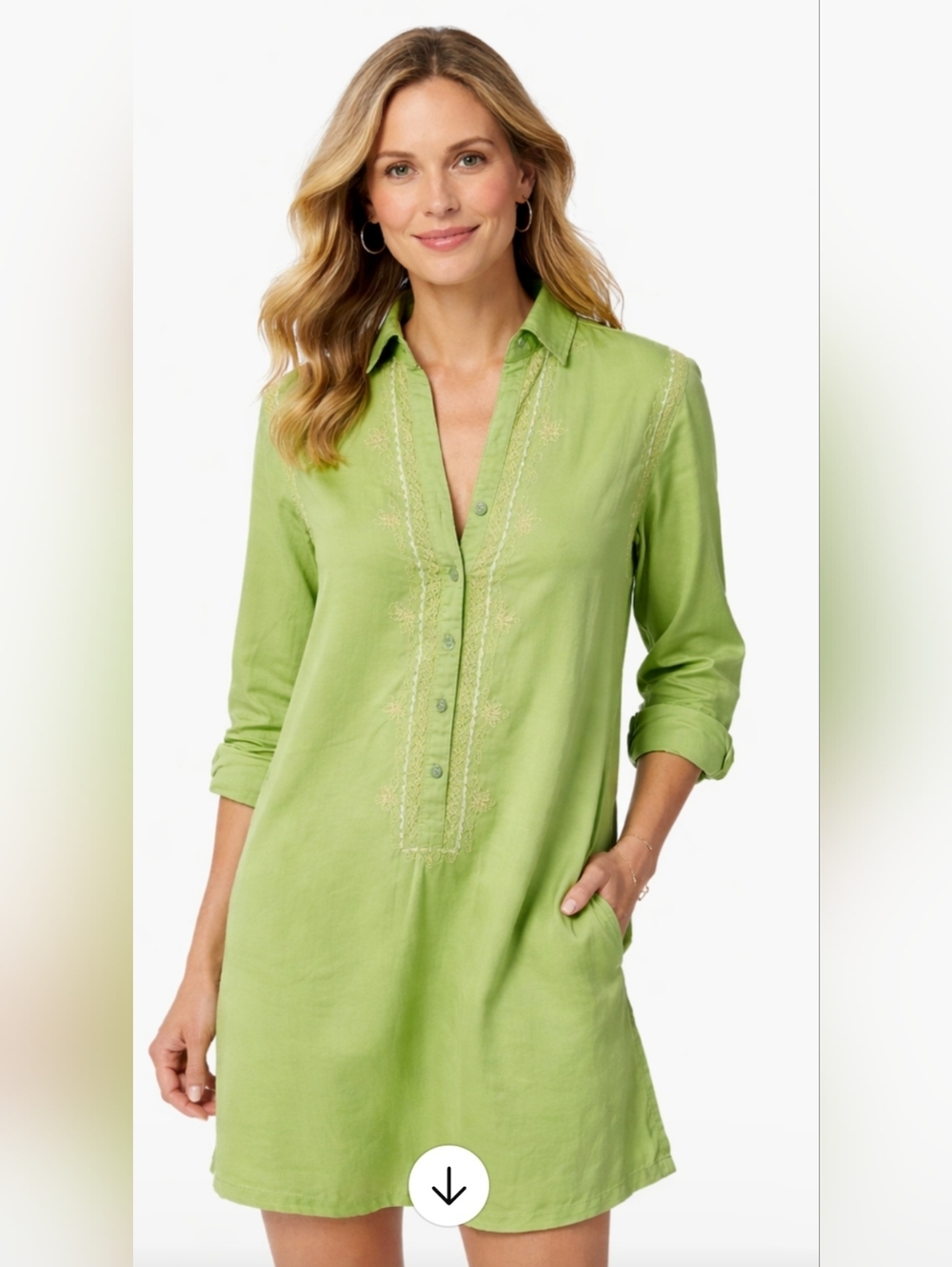 Sigrid Olsen Womens Cotton Lime Green Embroidered Dress Size Large Beach Boho